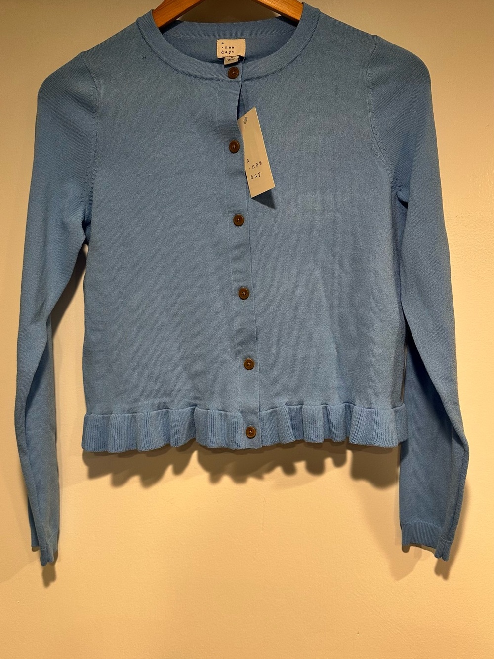 a new day Light Blue Ruffle-Hem Button-Front Cardigan
